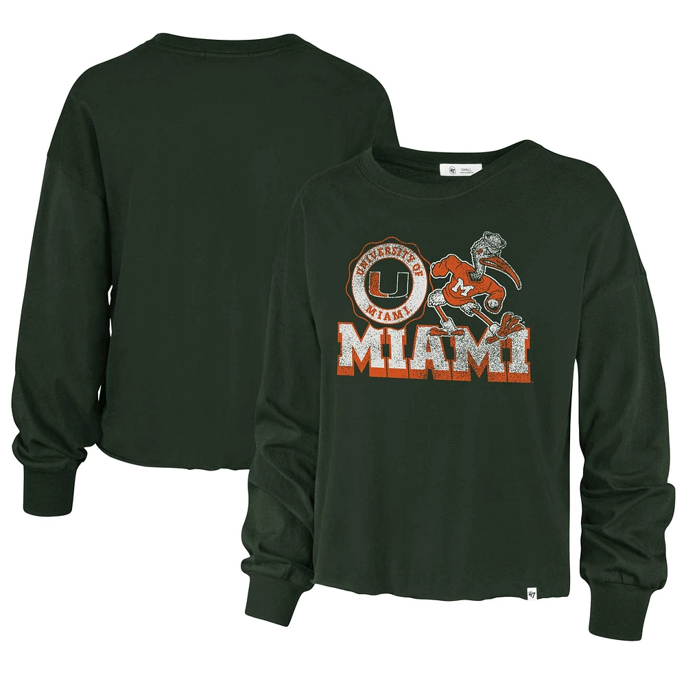 Women's '47 Green Miami Hurricanes Bottom Line Parkway Long Sleeve High Waist T-Shirt