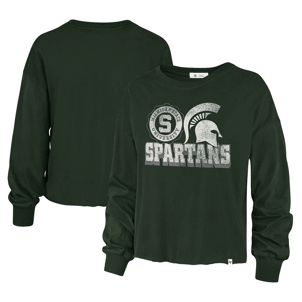 Women's '47 Green Michigan State Spartans Bottom Line Parkway Long Sleeve High Waist T-Shirt