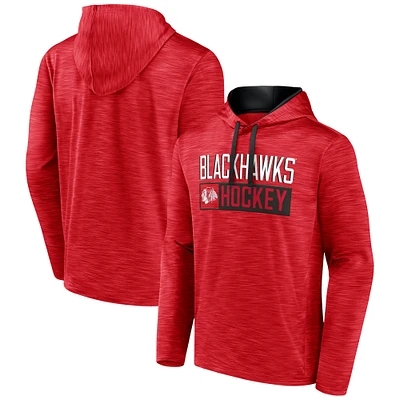 Men's Fanatics Heather Red Chicago Blackhawks Close Shave Pullover Hoodie