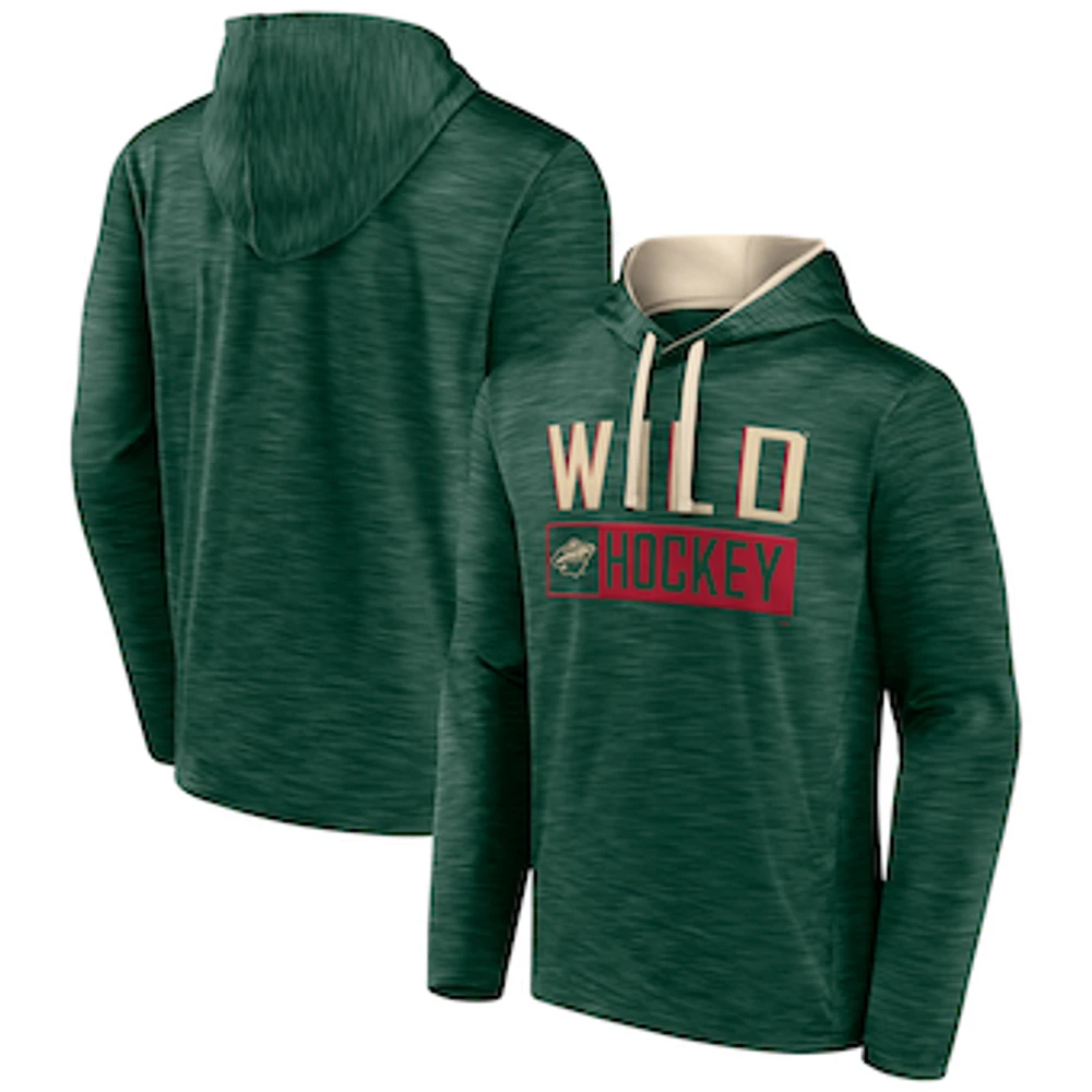 Men's Fanatics Heather Green Minnesota Wild Close Shave Pullover Hoodie