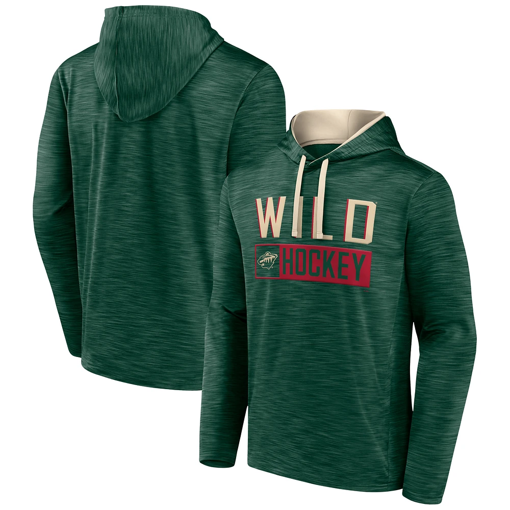 Men's Fanatics Heather Green Minnesota Wild Close Shave Pullover Hoodie