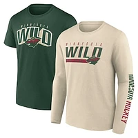 Men's Fanatics Cream/Green Minnesota Wild Bottle Rocket T-Shirt Combo Pack