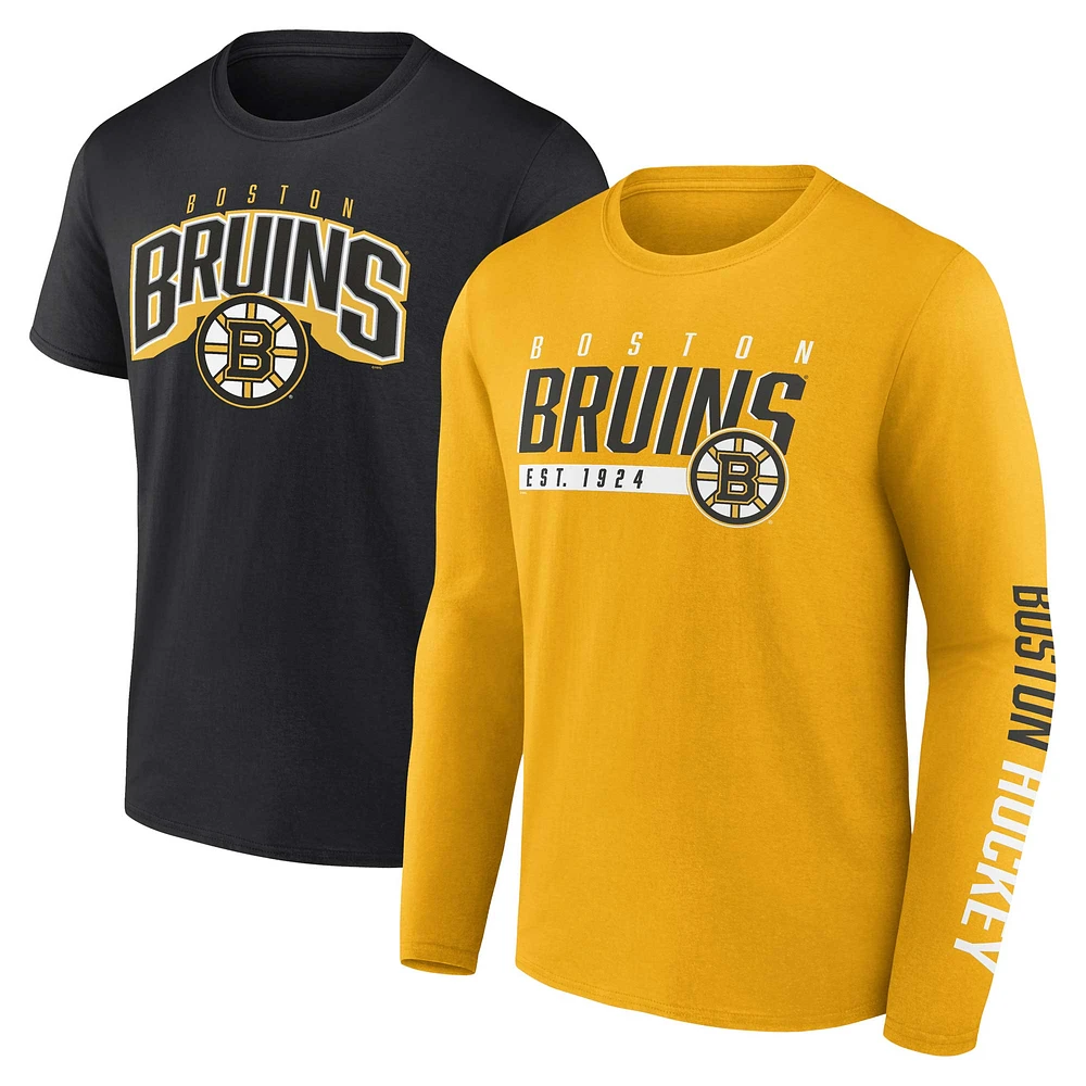 Men's Fanatics Gold/Black Boston Bruins Bottle Rocket T-Shirt Combo Pack