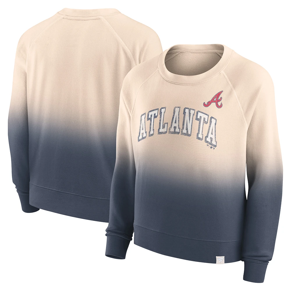 Women's Fanatics Tan/Navy Atlanta Braves Luxe Lounge Arch Raglan Pullover Sweatshirt