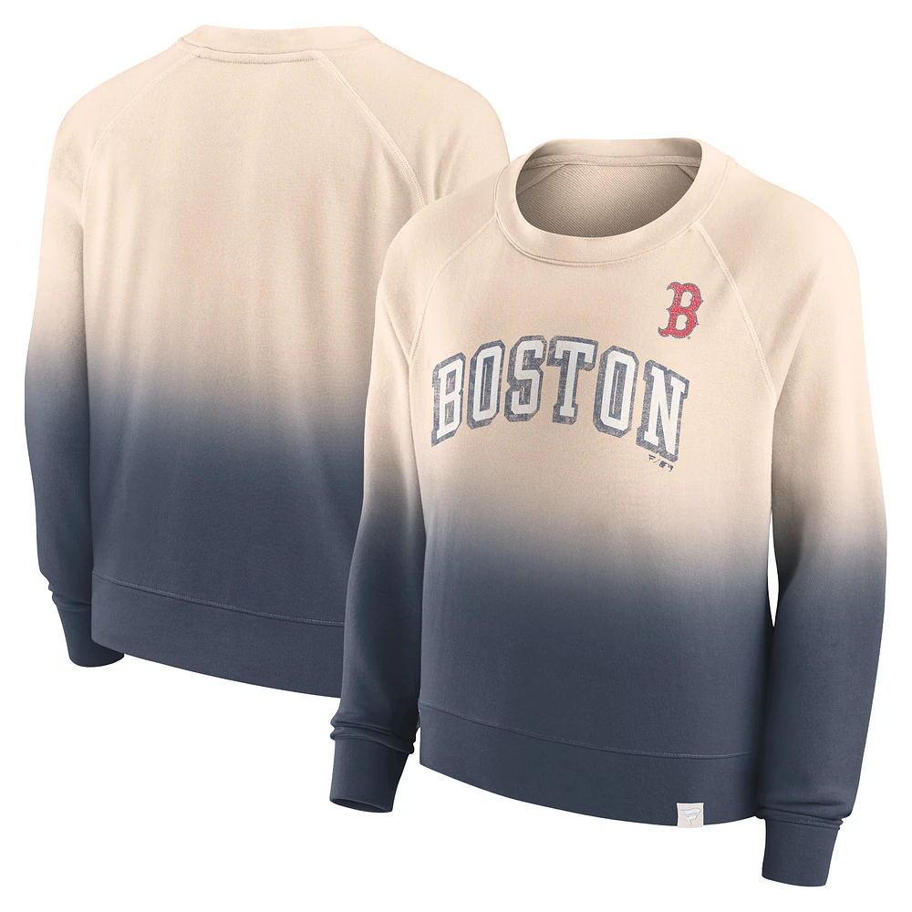 Women's Fanatics Tan/Navy Boston Red Sox Luxe Lounge Arch Raglan Pullover Sweatshirt