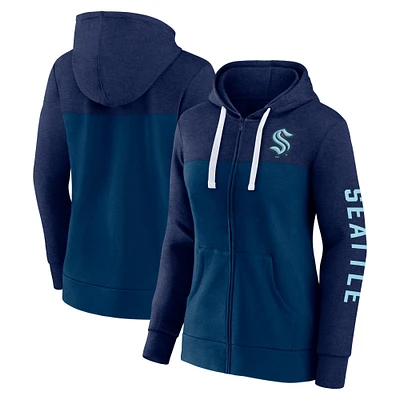 Women's Fanatics Heather Deep Sea Blue Seattle Kraken City Ties Full-Zip Hoodie