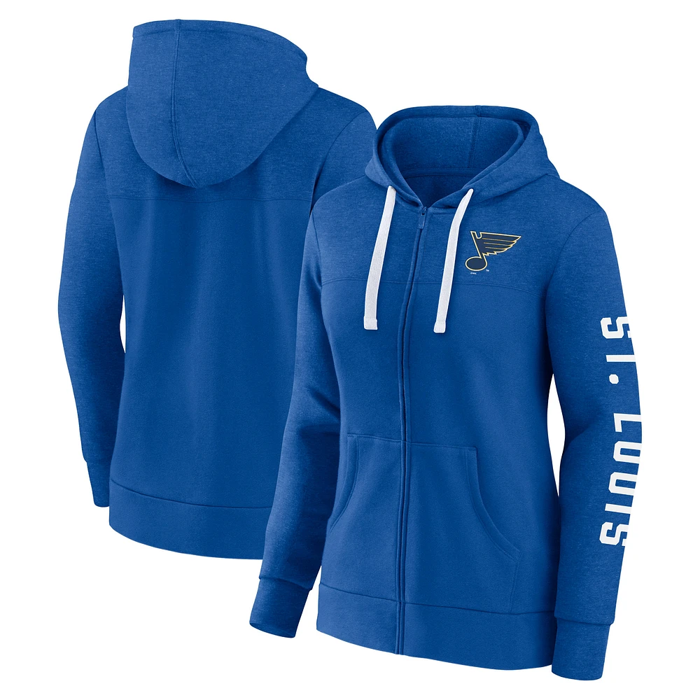 Women's Fanatics  Heather Blue St. Louis Blues City Ties Full-Zip Hoodie