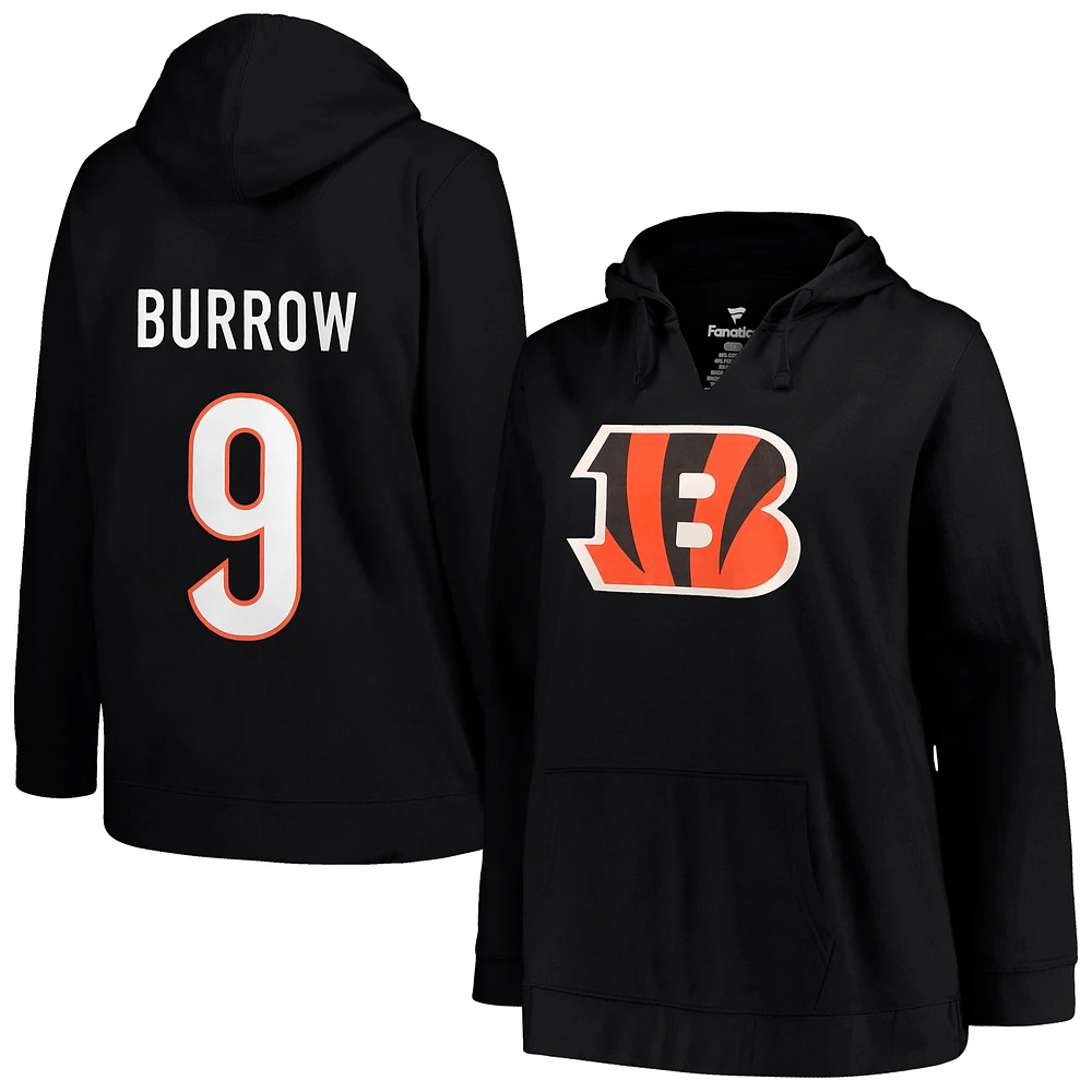 Women's Profile Joe Burrow Black Cincinnati Bengals Plus Player Name & Number Pullover Hoodie