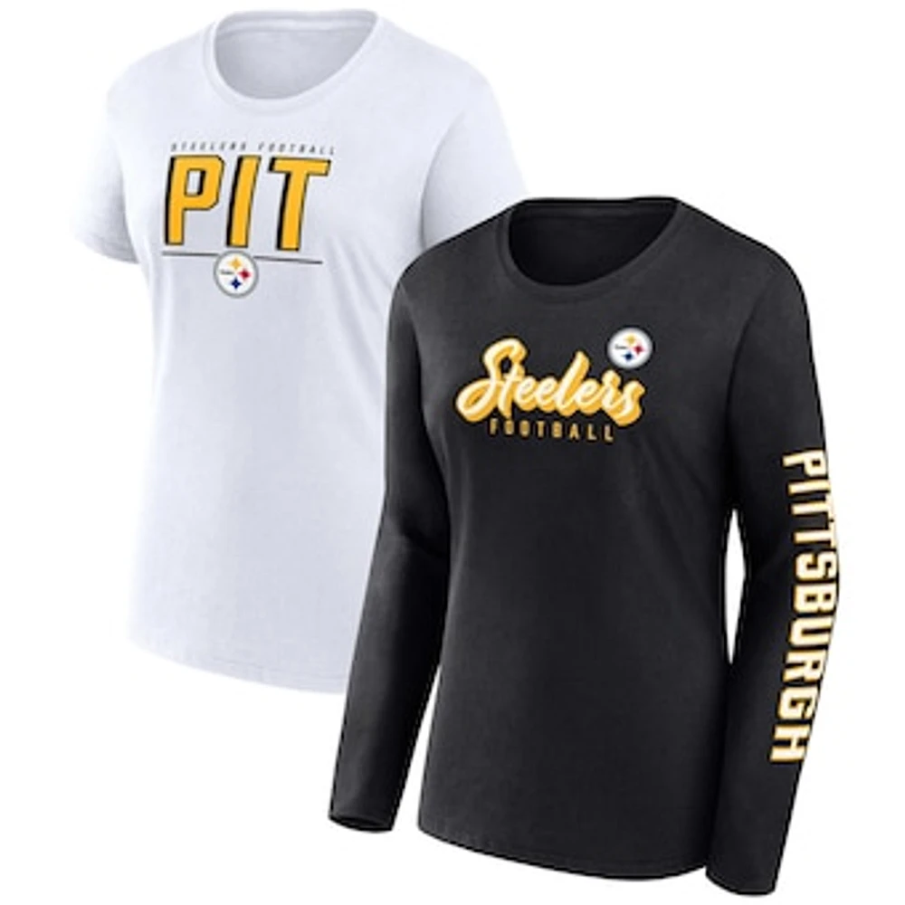 Women's Fanatics Black/White Pittsburgh Steelers Two-Pack Combo Cheerleader T-Shirt Set