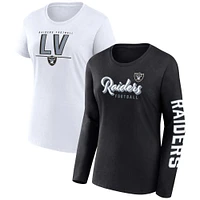 Women's Fanatics Black/White Las Vegas Raiders Two-Pack Combo Cheerleader T-Shirt Set