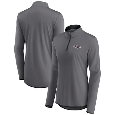 Women's Fanatics  Gray Baltimore Ravens Corner Long Sleeve 1/4 Zip Top