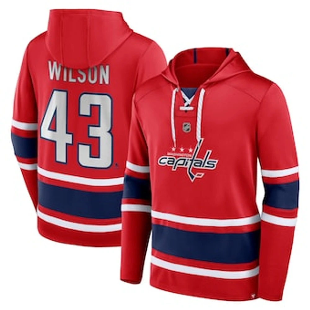 Men's Fanatics Tom Wilson Red Washington Capitals Name & Number Lace-Up Pullover Hoodie