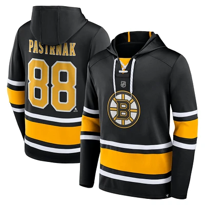 Men's Fanatics David Pastrnak Black Boston Bruins Name & Number Lace-Up Pullover Hoodie