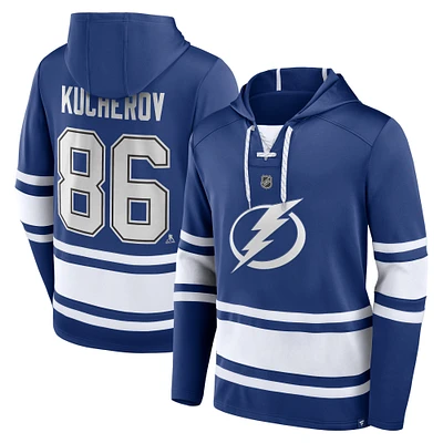 Men's Fanatics Nikita Kucherov Blue Tampa Bay Lightning Name & Number Lace-Up Pullover Hoodie