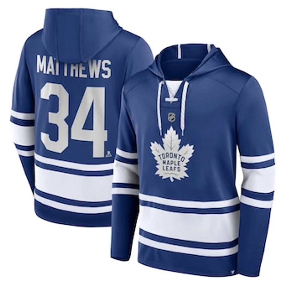 Men's Fanatics Auston Matthews Blue Toronto Maple Leafs Name & Number Lace-Up Pullover Hoodie