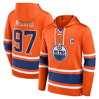 Men's Fanatics Connor McDavid Orange Edmonton Oilers Name & Number Lace-Up Pullover Hoodie