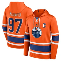 Men's Fanatics Connor McDavid Orange Edmonton Oilers Name & Number Lace-Up Pullover Hoodie