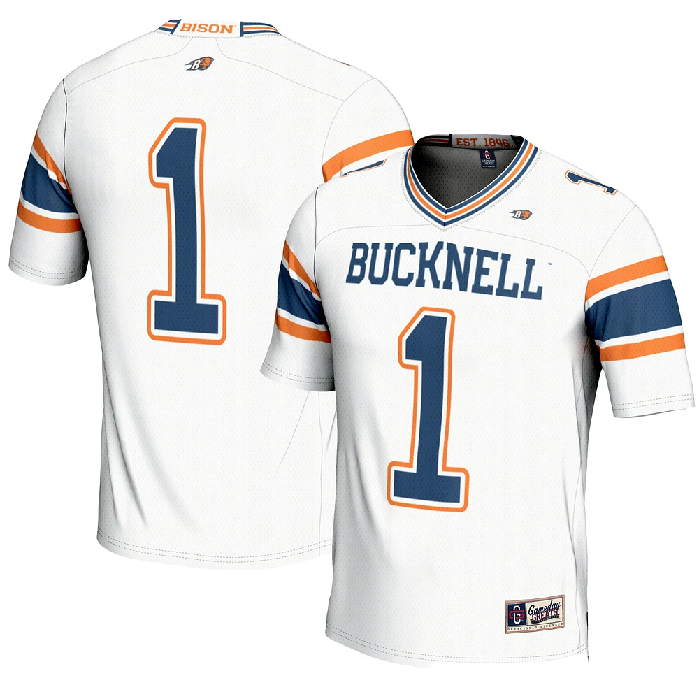 Men's GameDay Greats #1 White Bucknell Bison Endzone Football Jersey