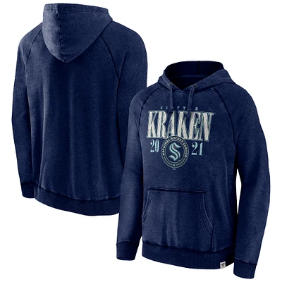 Men's Fanatics Heather Deep Sea Blue Seattle Kraken Shoulder-To-Shoulder Raglan Pullover Hoodie