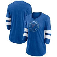 Women's Fanatics Heather Blue St. Louis Blues One Timer Tri-Blend Scoop Neck 3/4-Sleeve T-Shirt