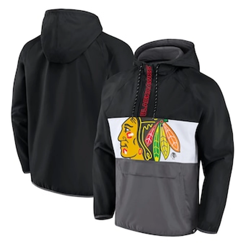 Men's Fanatics Black Chicago Blackhawks Flagrant Foul Anorak Raglan Half-Zip Hoodie Jacket