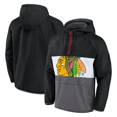 Men's Fanatics Black Chicago Blackhawks Flagrant Foul Anorak Raglan Half-Zip Hoodie Jacket