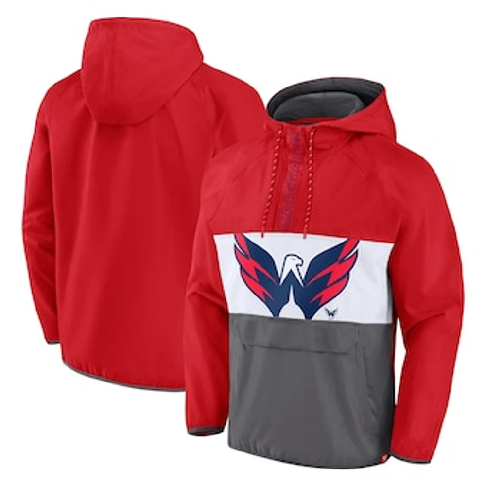 Men's Fanatics Red Washington Capitals Flagrant Foul Anorak Raglan Half-Zip Hoodie Jacket