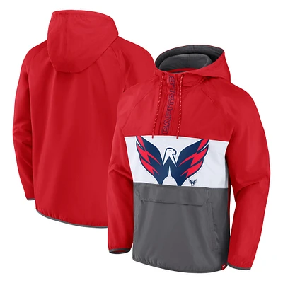 Men's Fanatics Red Washington Capitals Flagrant Foul Anorak Raglan Half-Zip Hoodie Jacket