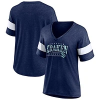 Women's Fanatics Heather Deep Sea Blue Seattle Kraken Clapper V-Neck Half-Sleeve T-Shirt