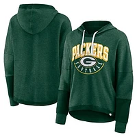 Women's Fanatics Green Green Bay Packers Lightewight Modest Crop Lounge Helmet Arch Pullover Hoodie