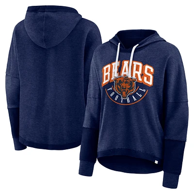 Women's Fanatics Navy Chicago Bears Lightewight Modest Crop Lounge Helmet Arch Pullover Hoodie