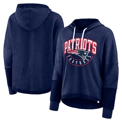 Women's Fanatics Navy New England Patriots Lightewight Modest Crop Lounge Helmet Arch Pullover Hoodie