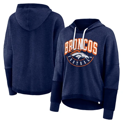 Women's Fanatics Navy Denver Broncos Lightewight Modest Crop Lounge Helmet Arch Pullover Hoodie