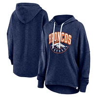 Women's Fanatics Navy Denver Broncos Lightewight Modest Crop Lounge Helmet Arch Pullover Hoodie