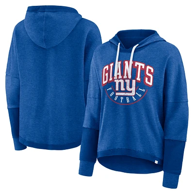 Women's Fanatics Royal New York Giants Lightewight Modest Crop Lounge Helmet Arch Pullover Hoodie