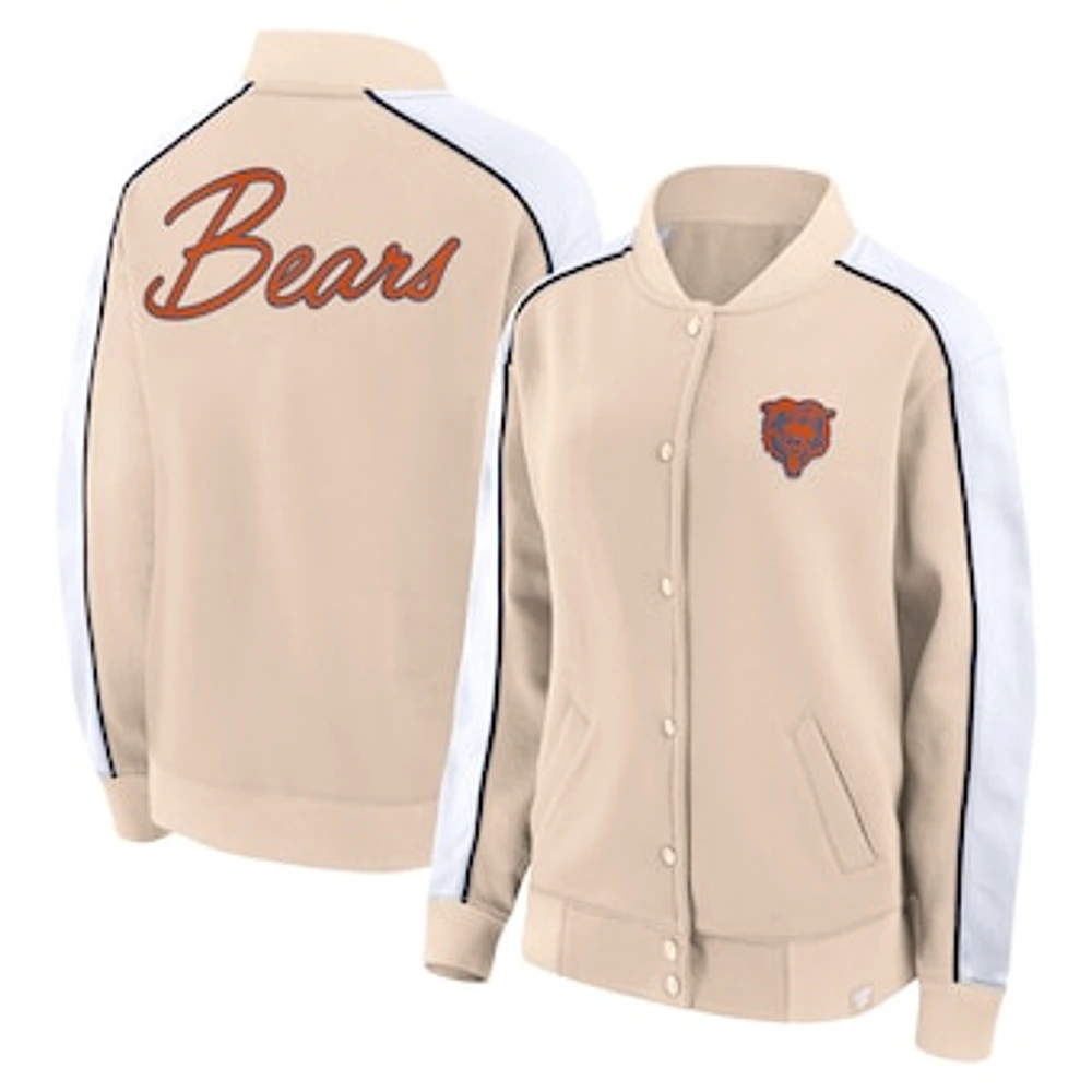 Women's Fanatics Tan Chicago Bears Lounge Full-Snap Varsity Jacket