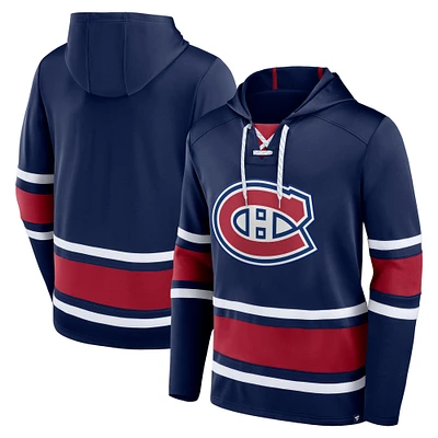 Men's Navy Montreal Canadiens Puck Deep Lace-Up Pullover Hoodie