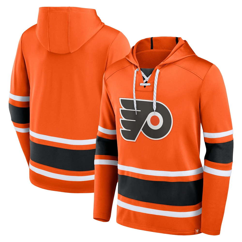 Men's Fanatics Orange Philadelphia Flyers Puck Deep Lace-Up Pullover Hoodie