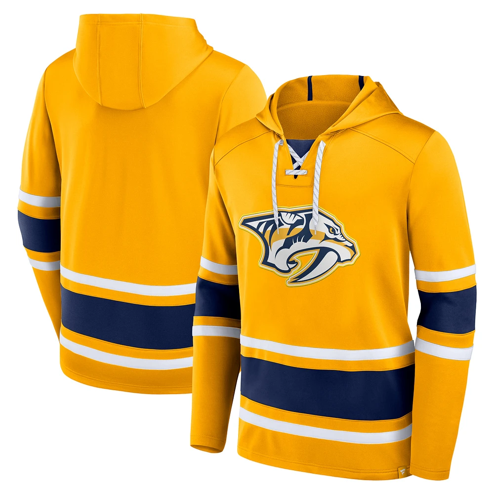 Men's Fanatics Gold Nashville Predators Puck Deep Lace-Up Pullover Hoodie