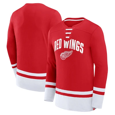 Men's Fanatics Red Detroit Red Wings Back Pass Lace-Up Long Sleeve T-Shirt