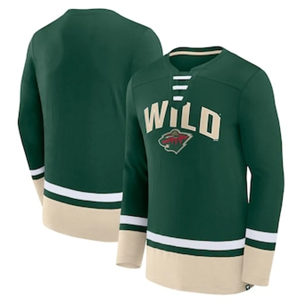 Men's Fanatics Green Minnesota Wild Back Pass Lace-Up Long Sleeve T-Shirt