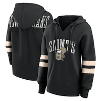 Women's Fanatics Black New Orleans Saints Bold Move Dolman V-Neck HIp Hoodie