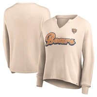 Women's Fanatics Tan Chicago Bears Go For It Notch Neck Waffle Knit Lightweight Long Sleeve T-Shirt