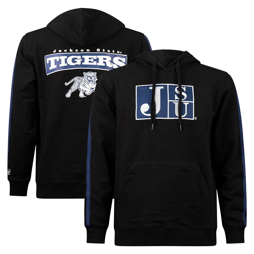 Men's Black Jackson State Tigers Striped Oversized Print Pullover Hoodie