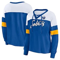 Women's Fanatics Royal Buffalo Sabres Take the Shot Long Sleeve Lace-Up V-Neck T-Shirt