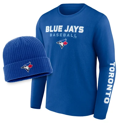 Men's Fanatics Royal Toronto Blue Jays Big Win Long Sleeve T-Shirt & Cuffed Knit Hat Combo Pack