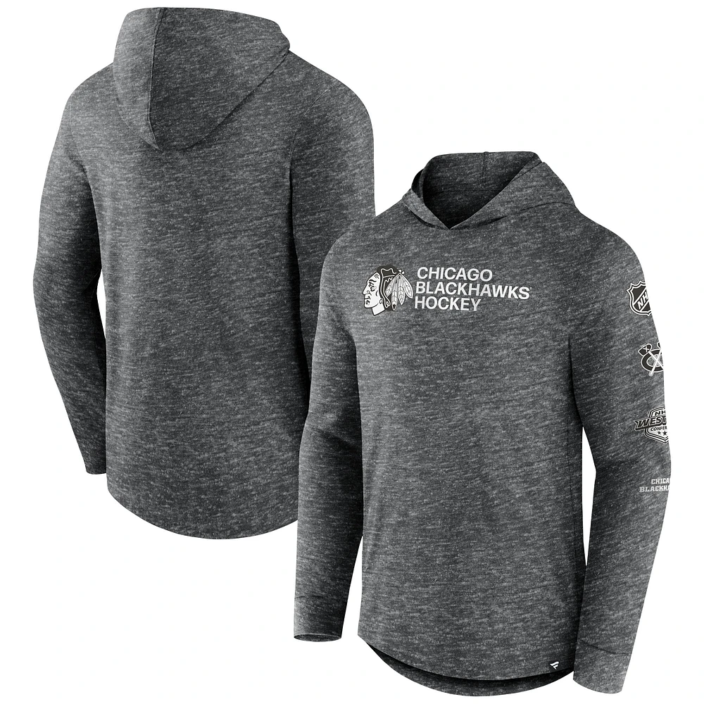 Men's Fanatics Heather Charcoal Chicago Blackhawks Stacked Long Sleeve Hoodie T-Shirt