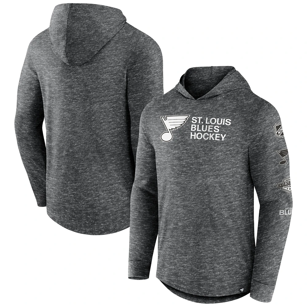 Men's Fanatics Heather Charcoal St. Louis Blues Stacked Long Sleeve Hoodie T-Shirt