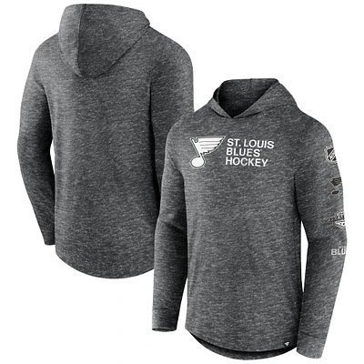 Men's Fanatics  Heather Charcoal St. Louis Blues Stacked Long Sleeve Hoodie T-Shirt