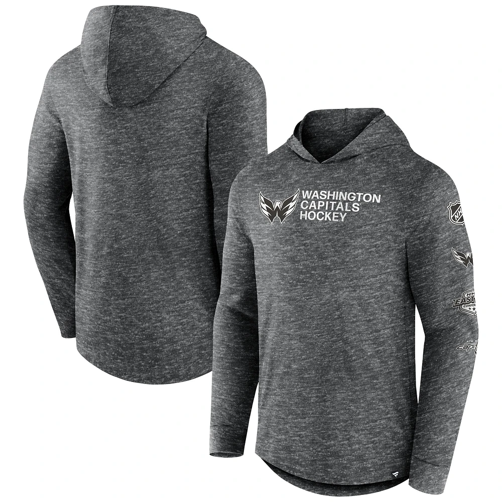 Men's Fanatics Heather Charcoal Washington Capitals Stacked Long Sleeve Hoodie T-Shirt